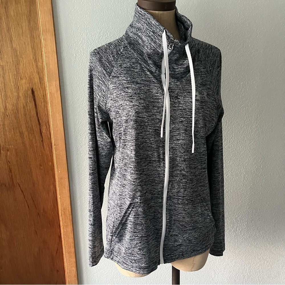 UNDER ARMOUR sz M Black Gray Long Sleeve Zip Up Tech Twist Jacket Funnel Neck